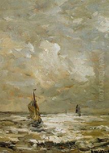 Sailing Vessels At Sea by Hendrik Willem Mesdag