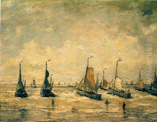 Anchoring The Fishing Boats At Scheveningen Beach by Hendrik Willem Mesdag