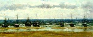 Fishing Boats Moored By The Shore by Hendrik Willem Mesdag