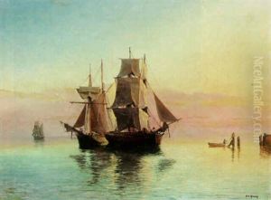 Seascape At Twilight With Schooners At Anchor by Hendrik Willem Mesdag