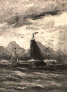 Sailing Vessels On A Choppy Sea by Hendrik Willem Mesdag