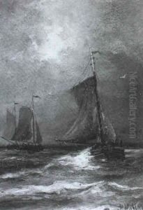 Fischkutter Im Sturmischer See... by Hendrik Willem Mesdag