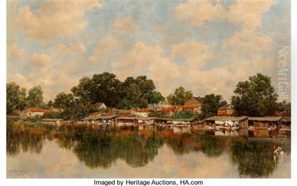 Laundresses At Work Along The Banks Of A River - view 1