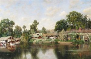 Washerwomen On A River, Possibly The Erdre by Claude-Francois-Auguste de Mesgriny