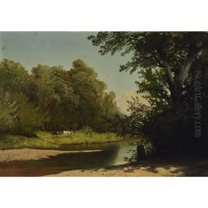 Landscape With Stream And Grazing Cattle by Arseniy Ivanovich Meshchersky
