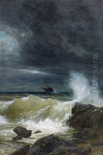 Foundering Ship Off The Coast - view 1