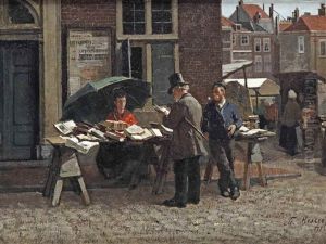 The Bookstall Of Jozef Blok On The Groote Markt In Front Of The Boterwaag, The Hague by Theodorus Ludovicus Mesker