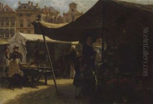 Buying Flowers On The Market On A Sunny Day by Theodorus Ludovicus Mesker