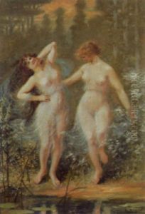 Les Amies Au Bord De L'etang by Paul EugA篓ne Mesples