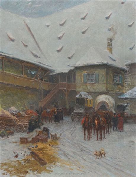 Winterlicher Innenhof Mit Kutschen - view 1