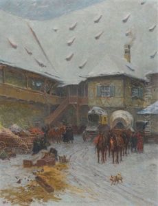Winterlicher Innenhof Mit Kutschen by Pius Ferdinand Messerschmitt