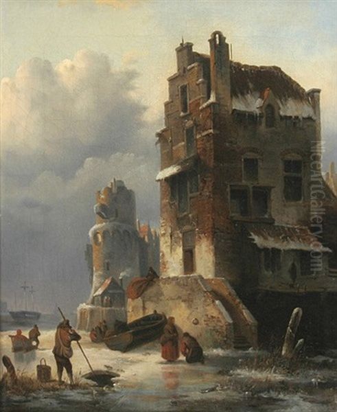 Hafeneinfahrt Mit Hohem Haus Im Winter - view 1