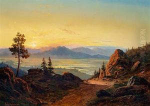 Mountainous Landscape With A Cabin In The Sunset, Sweden