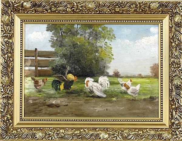Barnyard Scene With Fighting Cocks - view 1