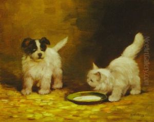 The Cat, The Pup, And The Saucer Of Milk by Kalman Mesterhazy