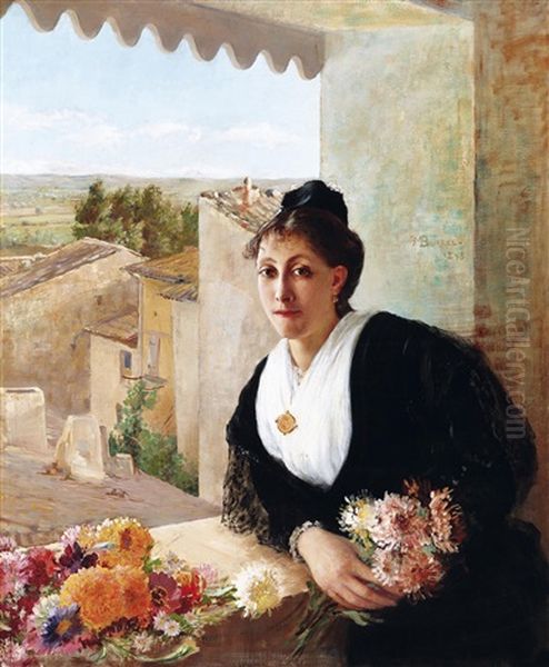 Woman With Flowers In Provence - view 1