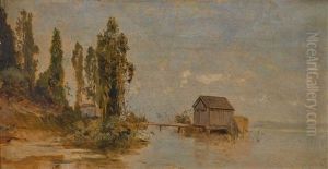 Bootshutte Am Seeufer by Geza Meszoely