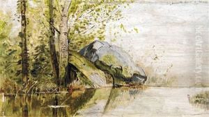 Landscape By The Riverside by Geza Meszoely