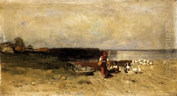 Lanyok Vizparton Libakkal (girls By Waterside With Geese) - view 1