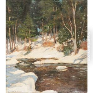 Winter Forest Scene With Stream by Willard Leroy Metcalf