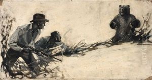 Hunters And A Bear by Willard Leroy Metcalf