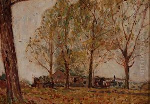 Village In An Autumn Landscape by Willard Leroy Metcalf