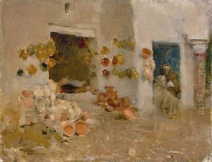 Pottery Shop At Tunis, 1887 by Willard Leroy Metcalf