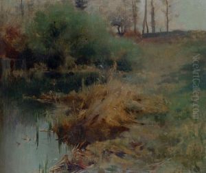 Spring Reeds In Chadwick's Garden At Grez by Willard Leroy Metcalf