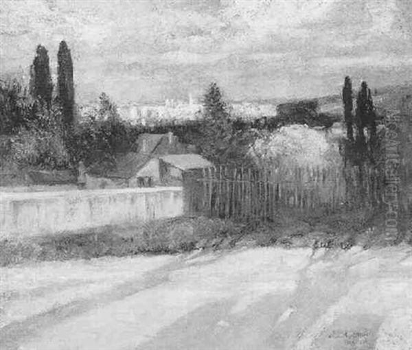 View Of A Distant Village From A Country Road - view 1