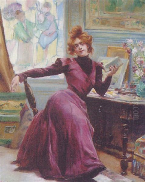 A Lady Reading In A Salon - view 1