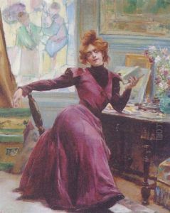 A Lady Reading In A Salon by Lucien Metivet