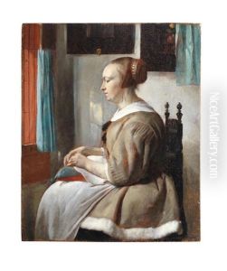 A Young Lady With A Sewing Pillow by Gabriel Metsu