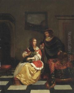 An Elegant Couple With A Child In An Interior An Elegant Couple With A Child In An Interior