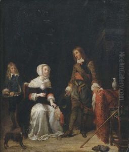 Interieur Mit Einem Offizier Und Einer Dame Mit Einem Weinglas by Gabriel Metsu