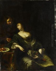 Kavalier Und Dame Mit Papagei Beim Fruhstuck by Gabriel Metsu