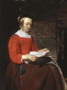 A Young Woman Seated In An Interior, Reading A Letter by Gabriel Metsu
