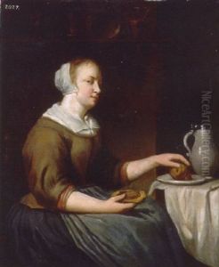A Woman Seated At A Table by Gabriel Metsu
