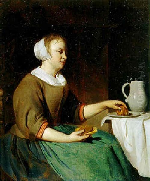 Girl Eating At A Table - view 1