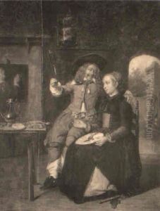 An Officer And A Lady Carousing In An Interior by Gabriel Metsu