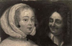 A Man And A Woman, She Wearing A Bonnet And Pearl Earrings by Gabriel Metsu