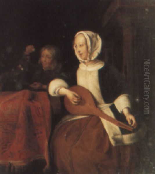 Lady With A Lure, A Child And Pet By Her Side - view 1