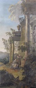 A Capriccio Of Lovers Beside Romanruins In A Landscape by Nicolas Bertuzzi L'Anconitano