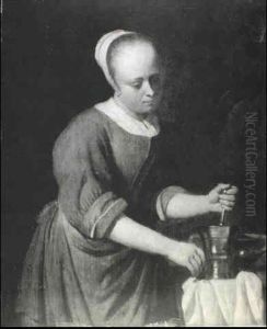 A Young Girl With A Pestle And Mortar by Gabriel Metsu