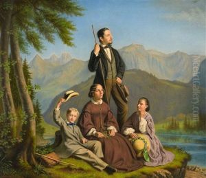 Portrat Einer Familie Im Hintergrund Der See-alp-see by Johannes Mettler