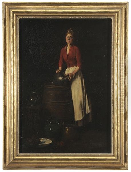 Maid Washing At A Barrel - view 1