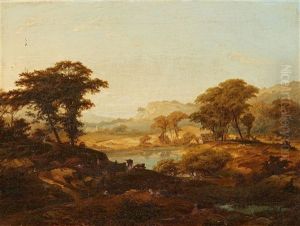 River Landscape With Houses And A Church