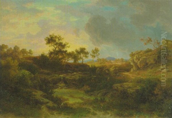 Gebirgslandschaft Mit Hirten Und Weidenden Ziegen Am Wasser - view 1