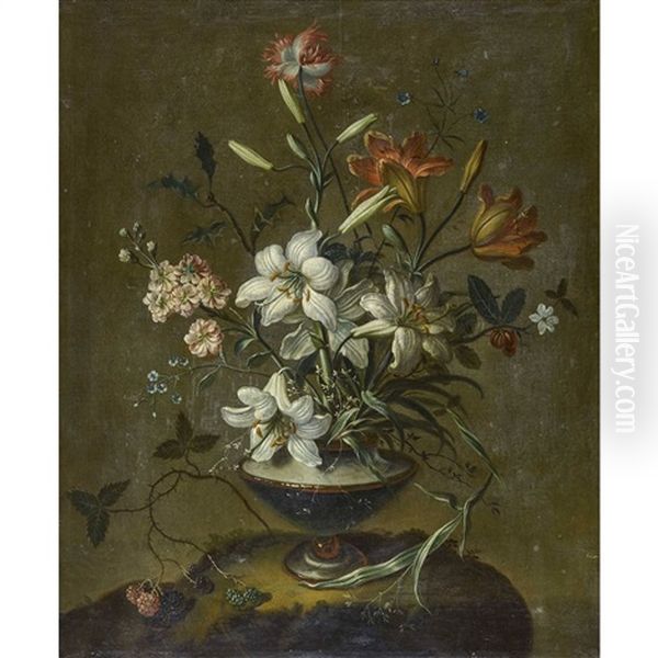 Stillleben Mit Lilien Und Brombeerzweig - view 1