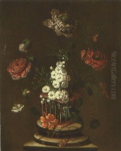 Blumenstillleben Mit Schmetterlingen by Johann Martin Metz