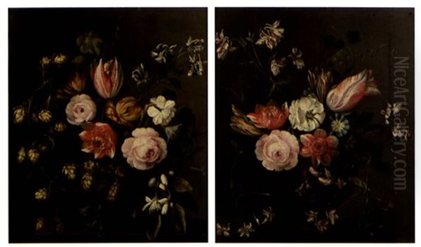Bouquets De Fleurs Sur Un Entablement (pair) - view 1